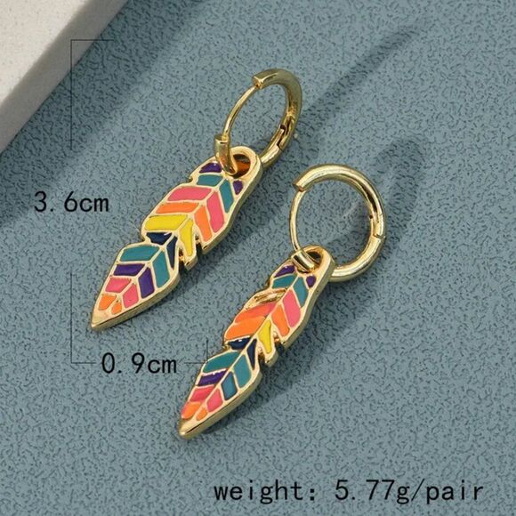 Bohemian Painted Feather Dangle Earrings - Picture 4 of 5